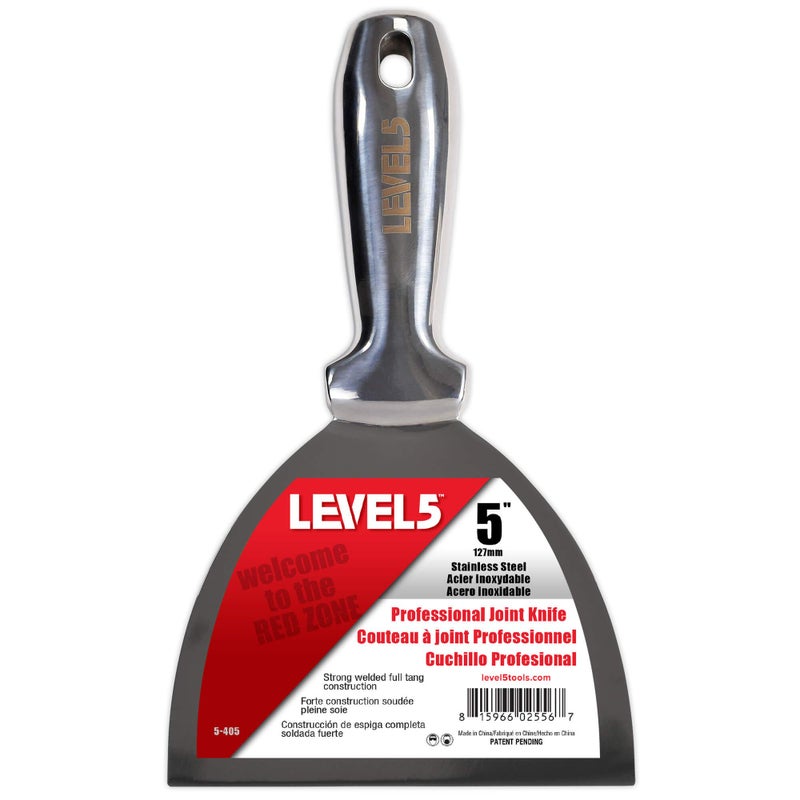 Level-5 5" All Stainless Steel Joint Knife - LEVEL5 | Professional Grade Putty Blade, Premium Polished All-Metal, Precision Ground Edge, Ergonomic, Corrosion Resistant | 5-405 - Image 1